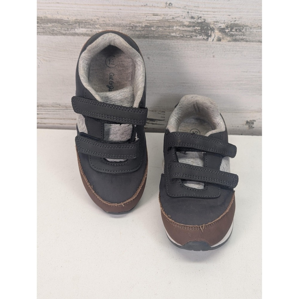 Cat & Jack Shoes Kids Size 12 Blue Brown Hook & Loop Low Top Casual Sneakers